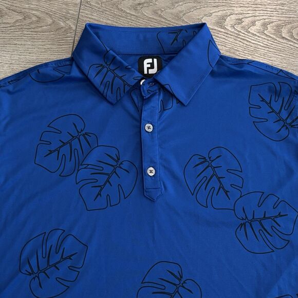 FootJoy Other - FootJoy Golf Polo Shirt Mens Large Blue Leaf Print All Over Print Stretch Preppy
